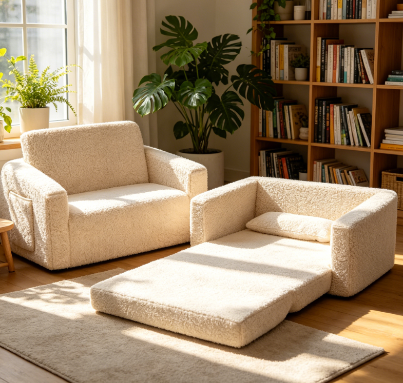 Sherpa Flip Out 2 in 1 Kids Sofa Lounger, Cream